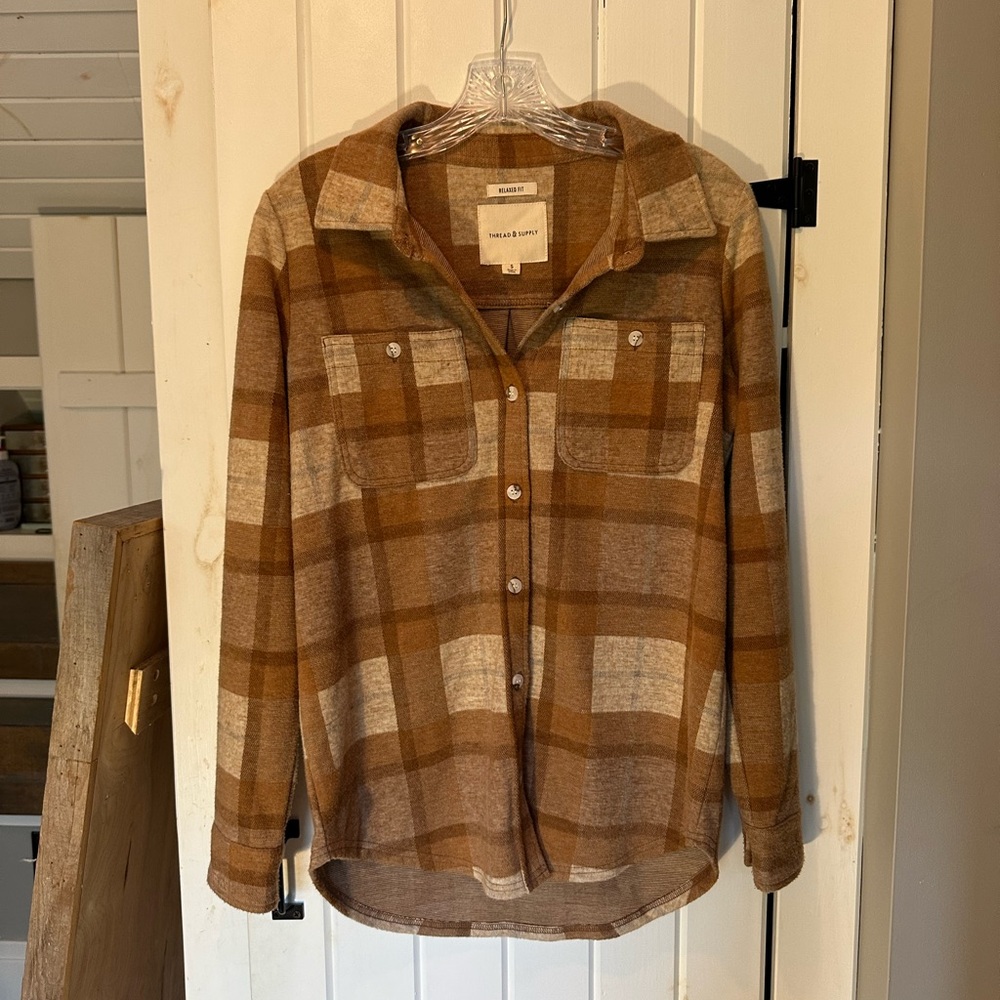 Dry Goods Thread & Supply Tan Plaid shacket